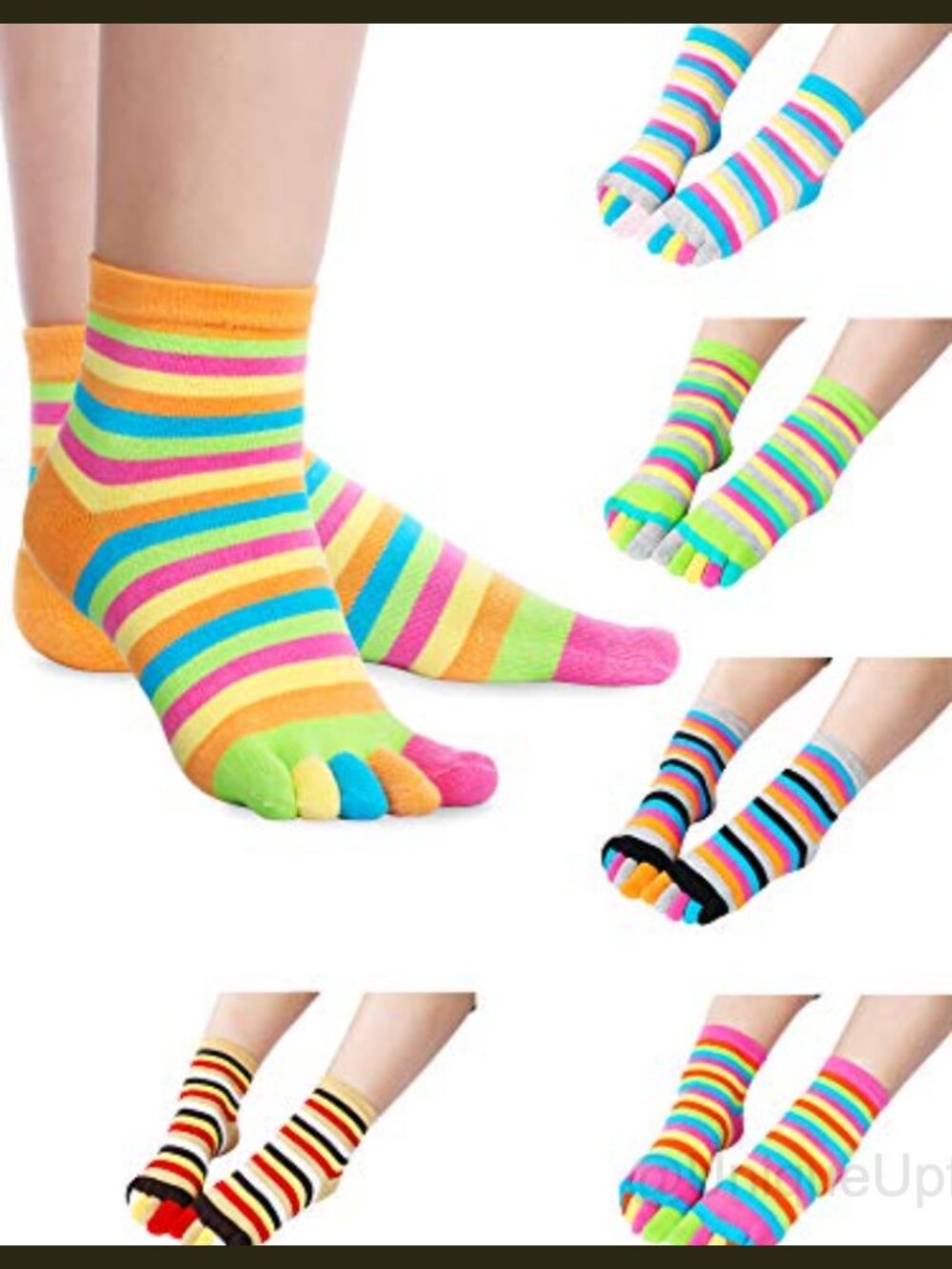 6 Pairs Cotton Toe Socks Split Toe Crew Length Running Hiking